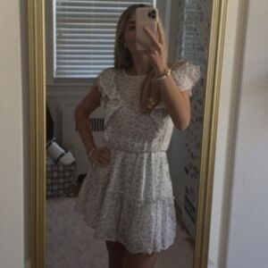 Blu Pepper Floral Ruffle Mini Dress - Blue and White